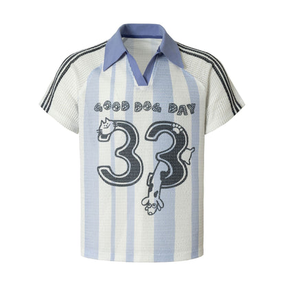 Stripe Number Print Short Sleeve Shirt WN25416