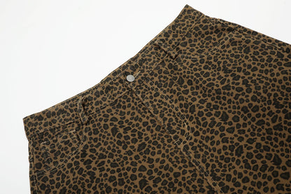 Leopard Print Curved Cargo Half Pants WN26145