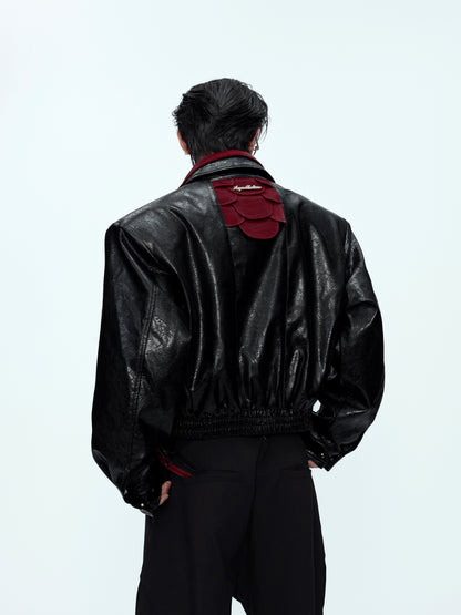 Glossy Snake-Pattern Contrast Splicing PU Leather Jacket WN21232