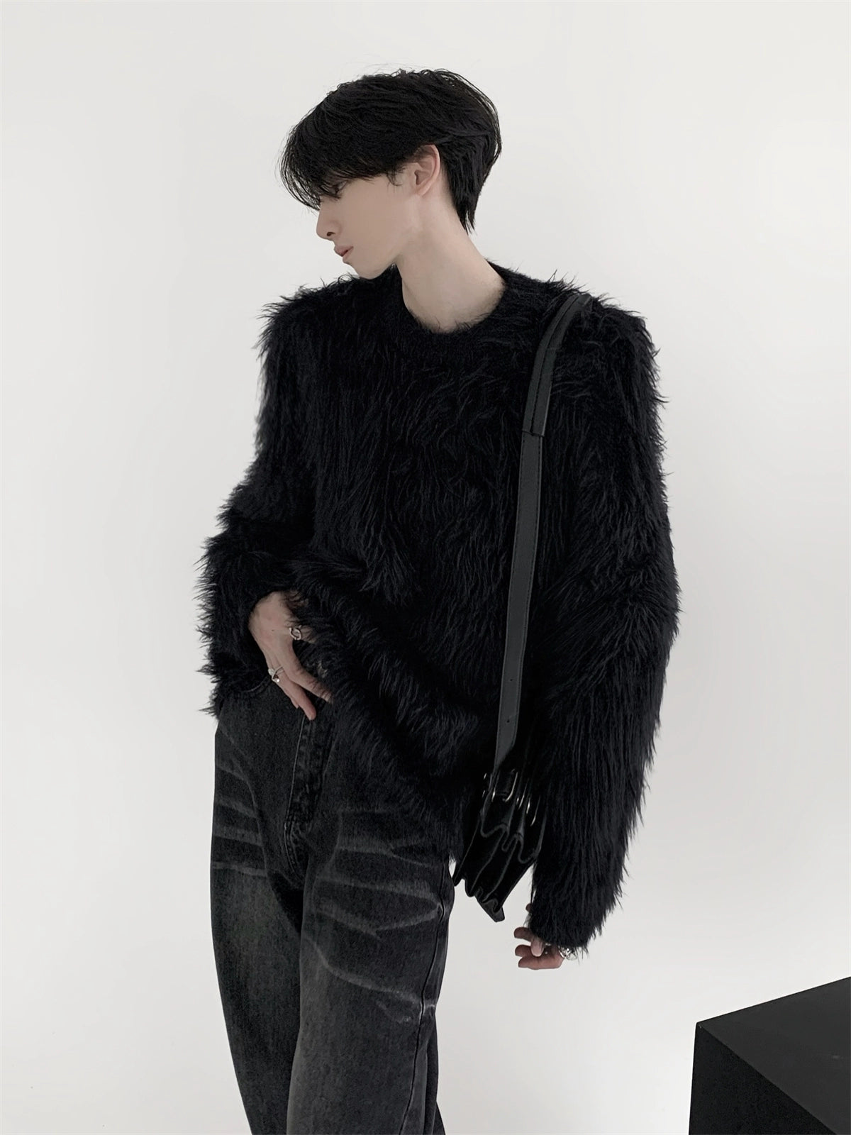 Round Neck Fake Mink Fur Knit Sweater WN9130