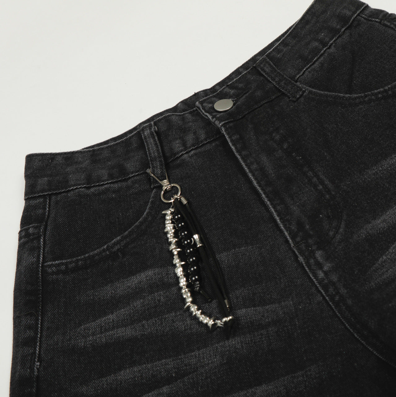 Washed Studs Detail Wide Leg Denim Jeans WN25403