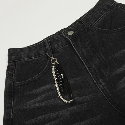 Washed Studs Detail Wide Leg Denim Jeans WN25403