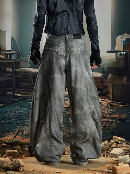 Dirty Wash Curved Wide Leg Denim Jeans WN20590