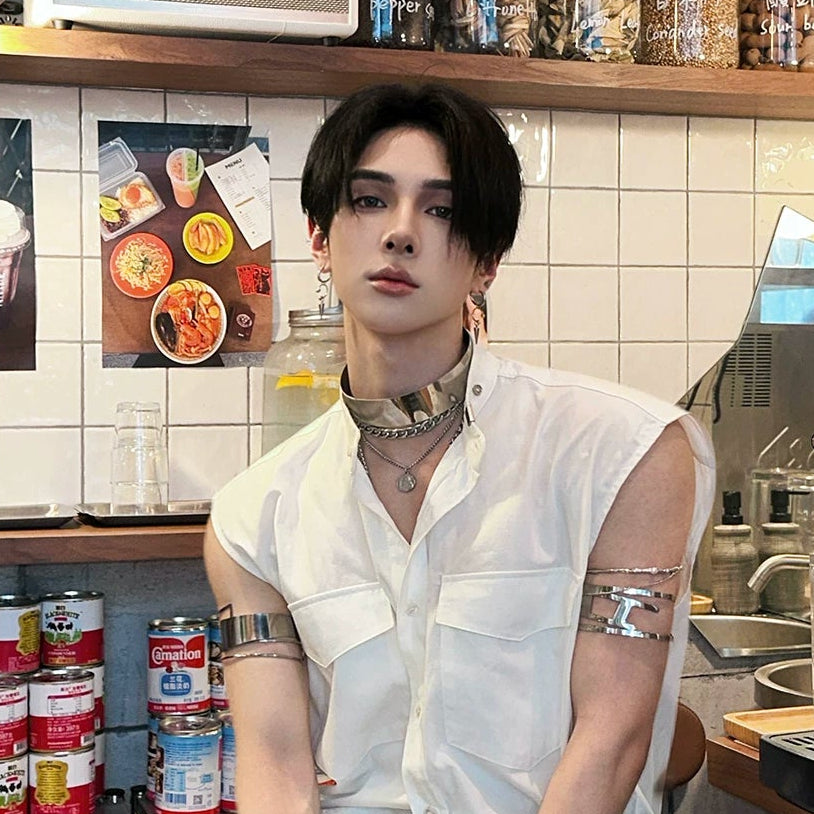 WN25144 Yang Yifan trendy brand European and American punk personality arm decoration arm ring opening adjustable high-end sense arm bracelet men's ins WN25144