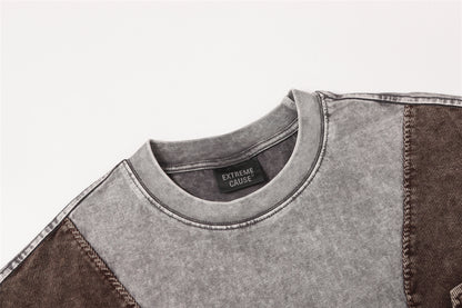 Washed Patchwork Utility Pocket Short Sleeve T-Shirt WN26906
