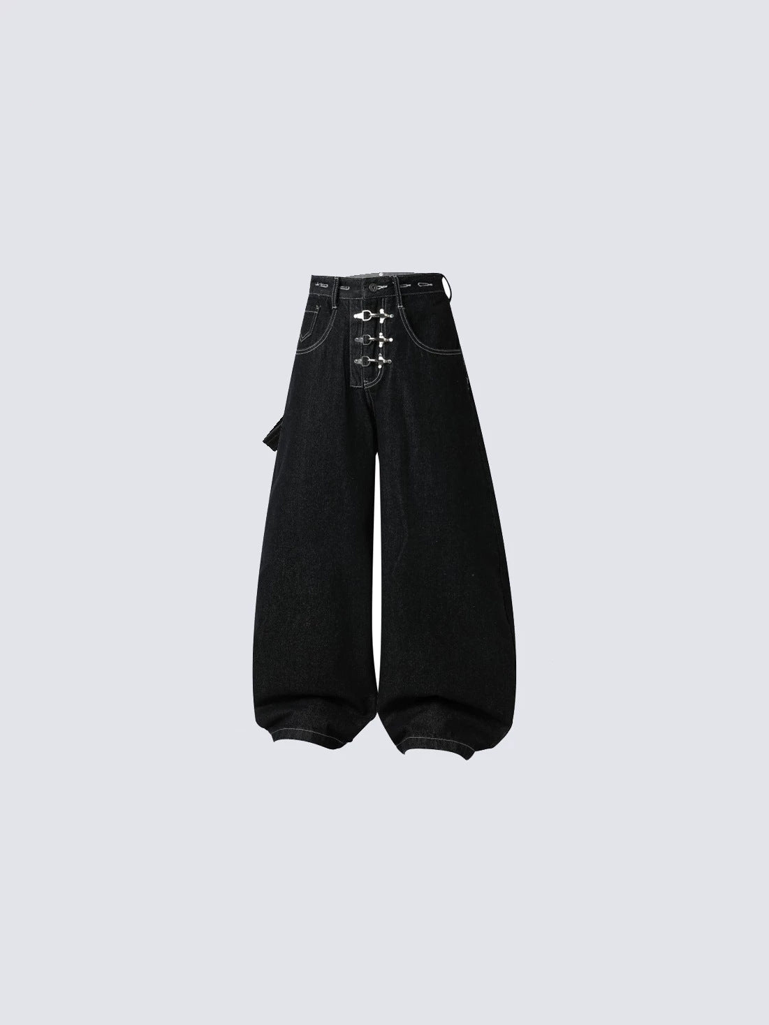 Detachable Suspender Buckle High Waist Wide Leg Denim Jeans WN28001