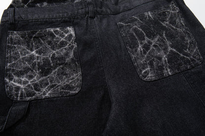 Double Waist Marble Panel Wide Leg Denim Jeans WN25907
