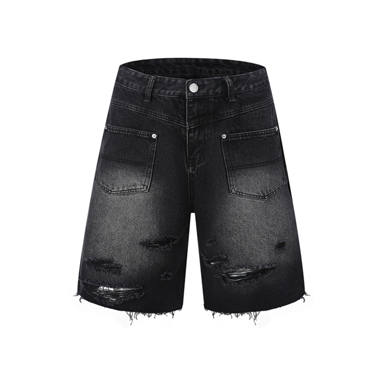 Washed Damage Wide Leg Denim Short Pants WN25596