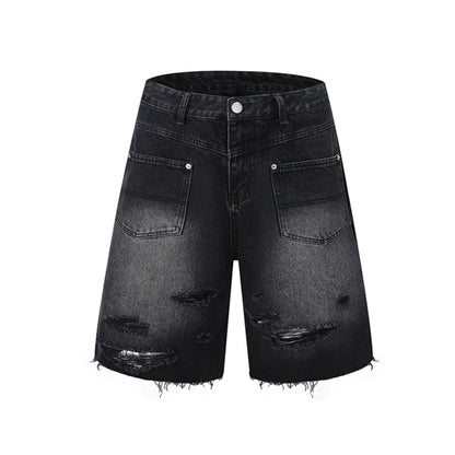 Washed Damage Wide Leg Denim Short Pants WN25596