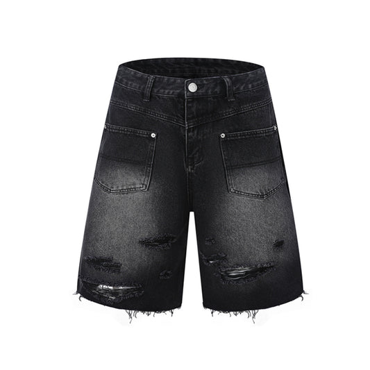Washed Damage Wide Leg Denim Short Pants WN25596