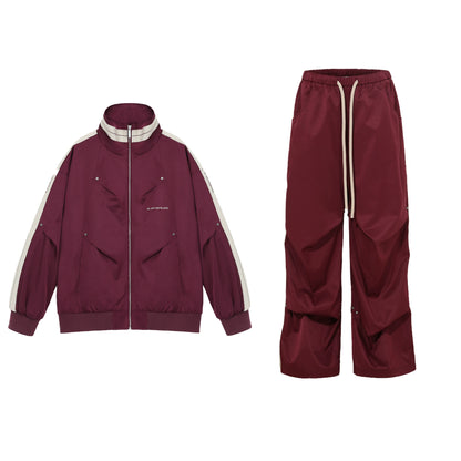 Stand Neck Sporty Jacket & Wide-leg Sporty Pants Setup WN9763