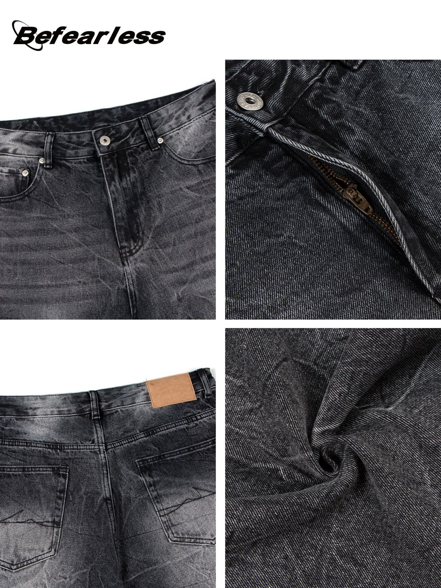 Washed Crinkle Wide Leg Denim Jeans WN26257