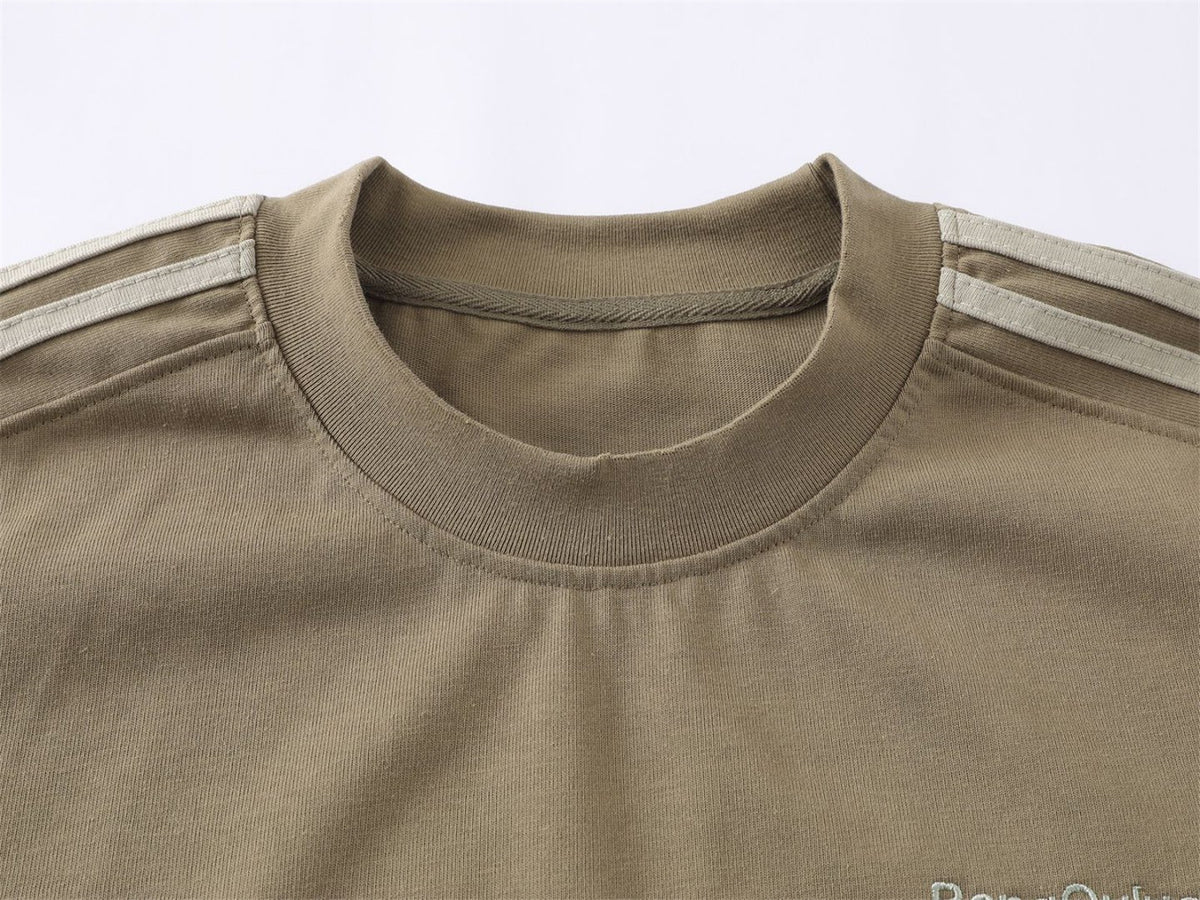 Side Stripe Damage Embroidery Short Sleeve T-Shirt WN26860