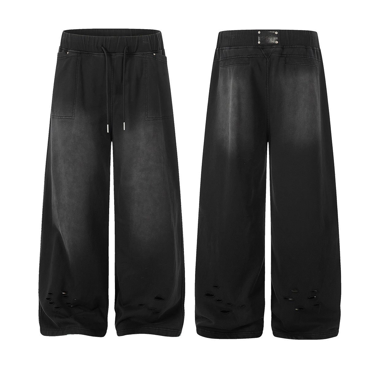Washed Damage Drawstring Wide Leg Sweatpants WN25446