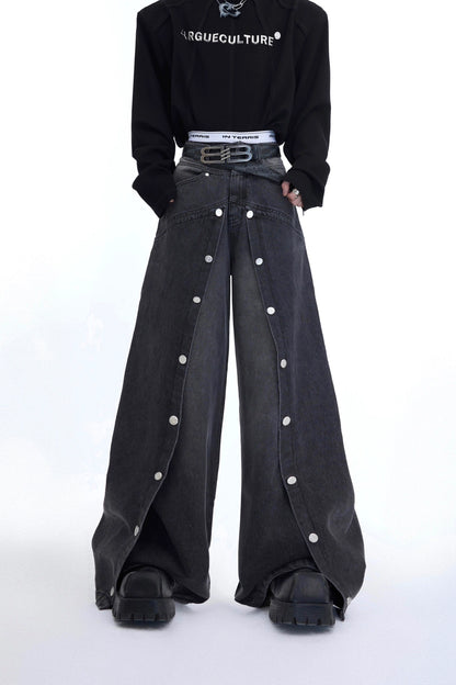 Double Layer Design Wide-leg Denim Jeans WN4685