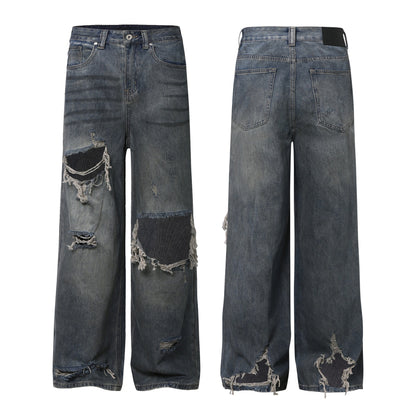 Washed Damage Wide Leg Denim Jeans WN26087