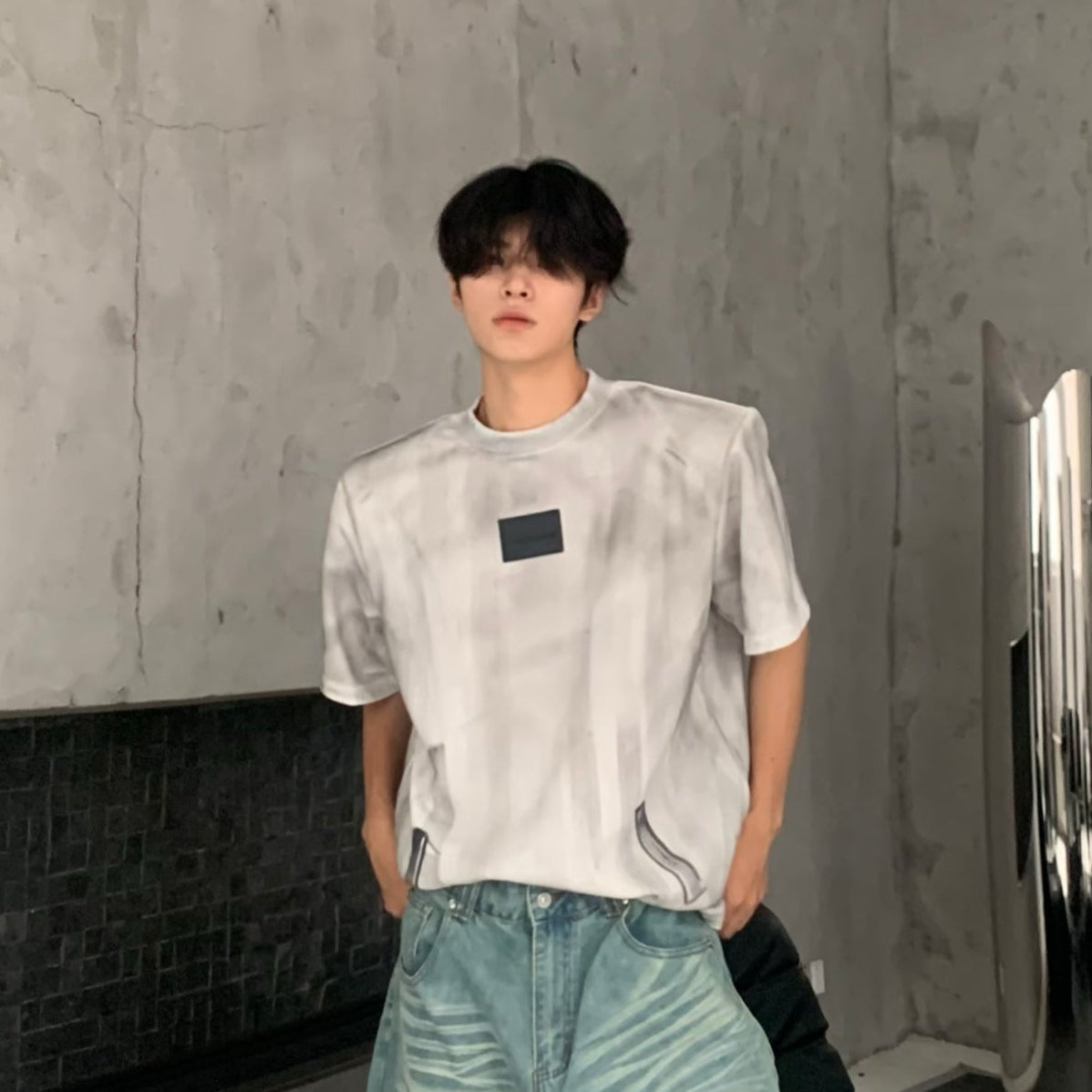 Deconstructed Metal Zipper Design Short Sleeve T-Shirt WN19780