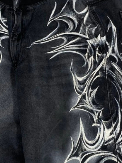 Thorn Print Washed Wide Leg Half Pants WN27883