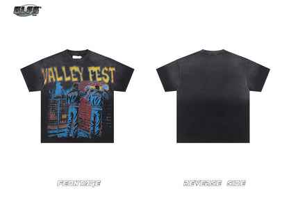 Gradient Washed Graffiti Short Sleeve T-Shirt WN26580