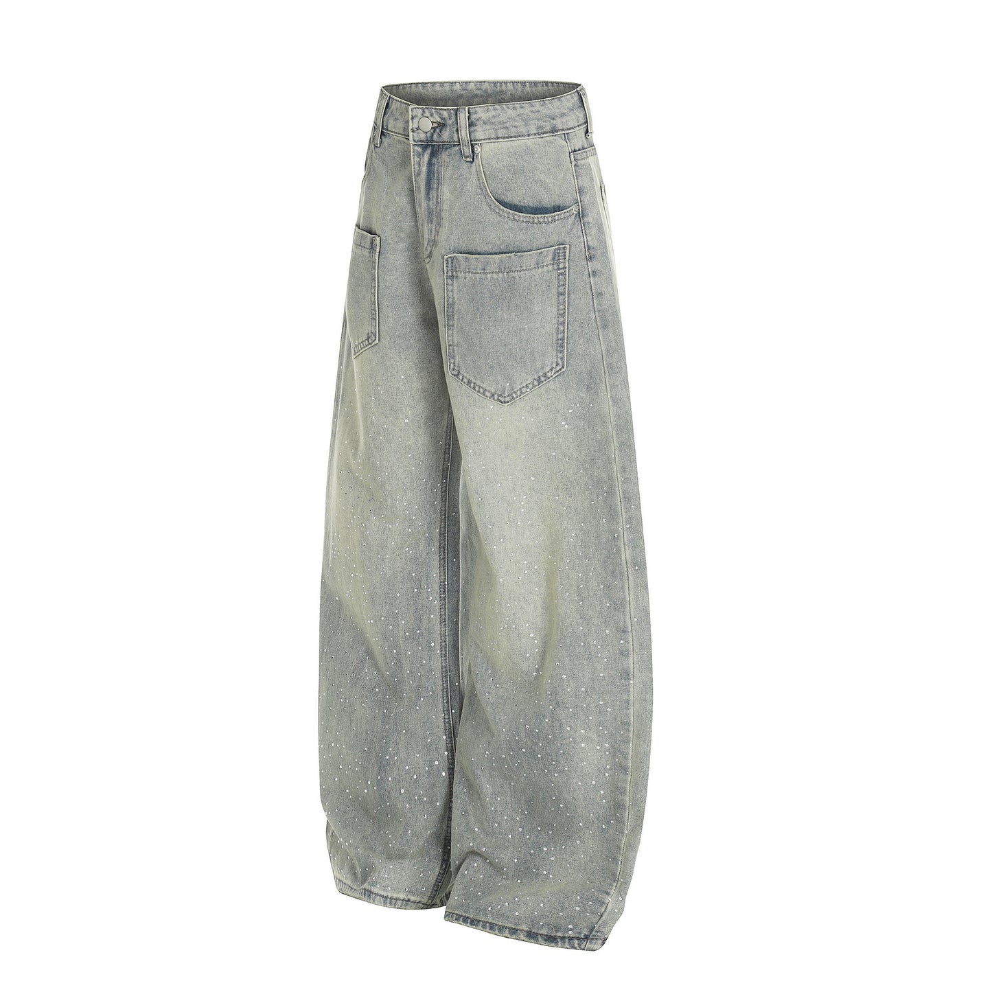 Washed Paint Pocket Wide Leg Denim Jeans WN25792