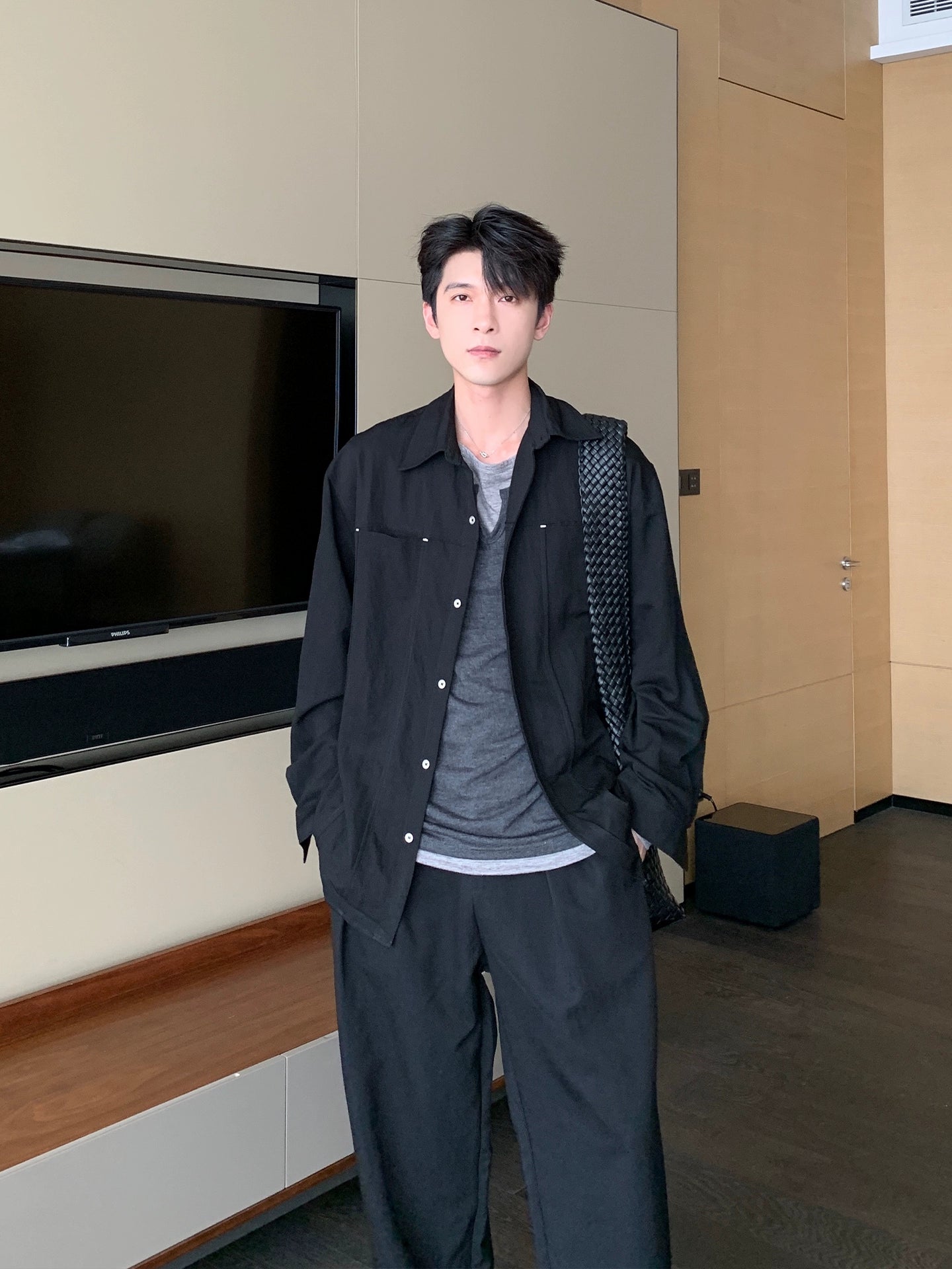 Plain Long Sleeve Shirt & Straight Pants Setup WN20483