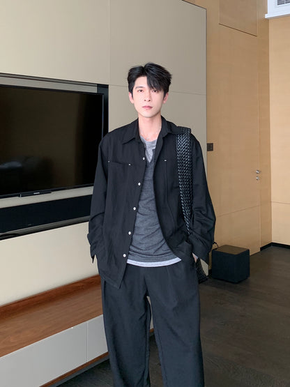 Plain Long Sleeve Shirt & Straight Pants Setup WN20483