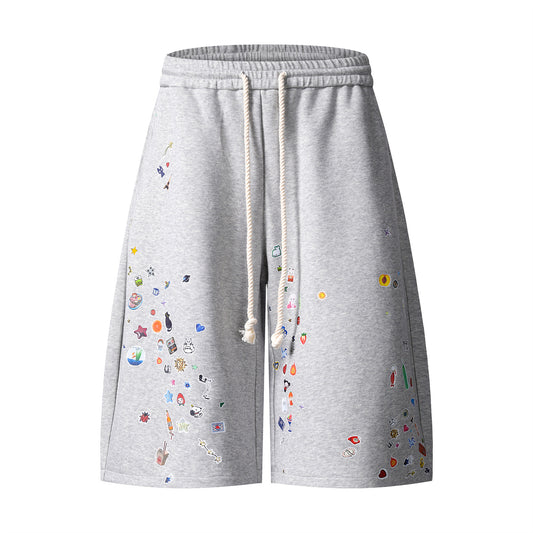 Cartoon Print Sporty Wide Leg Short Sweatpants WN18540