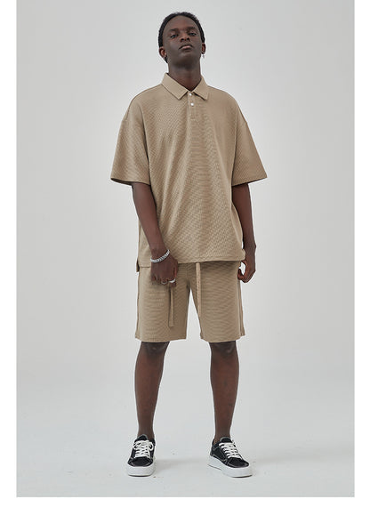 Oversize Waffle Polo Shirt & Waffle Shorts Setup WN6636