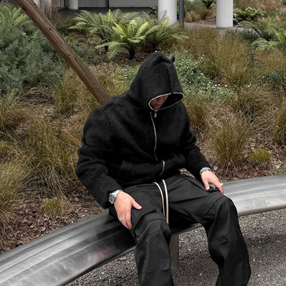 Double Zipper Fake Fur Hoodie WN17640