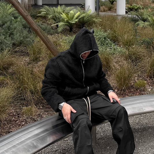 Double Zipper Fake Fur Hoodie WN17640