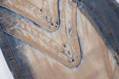 Bleached Damage Multi-Pocket Wide Leg Denim Jeans WN27797
