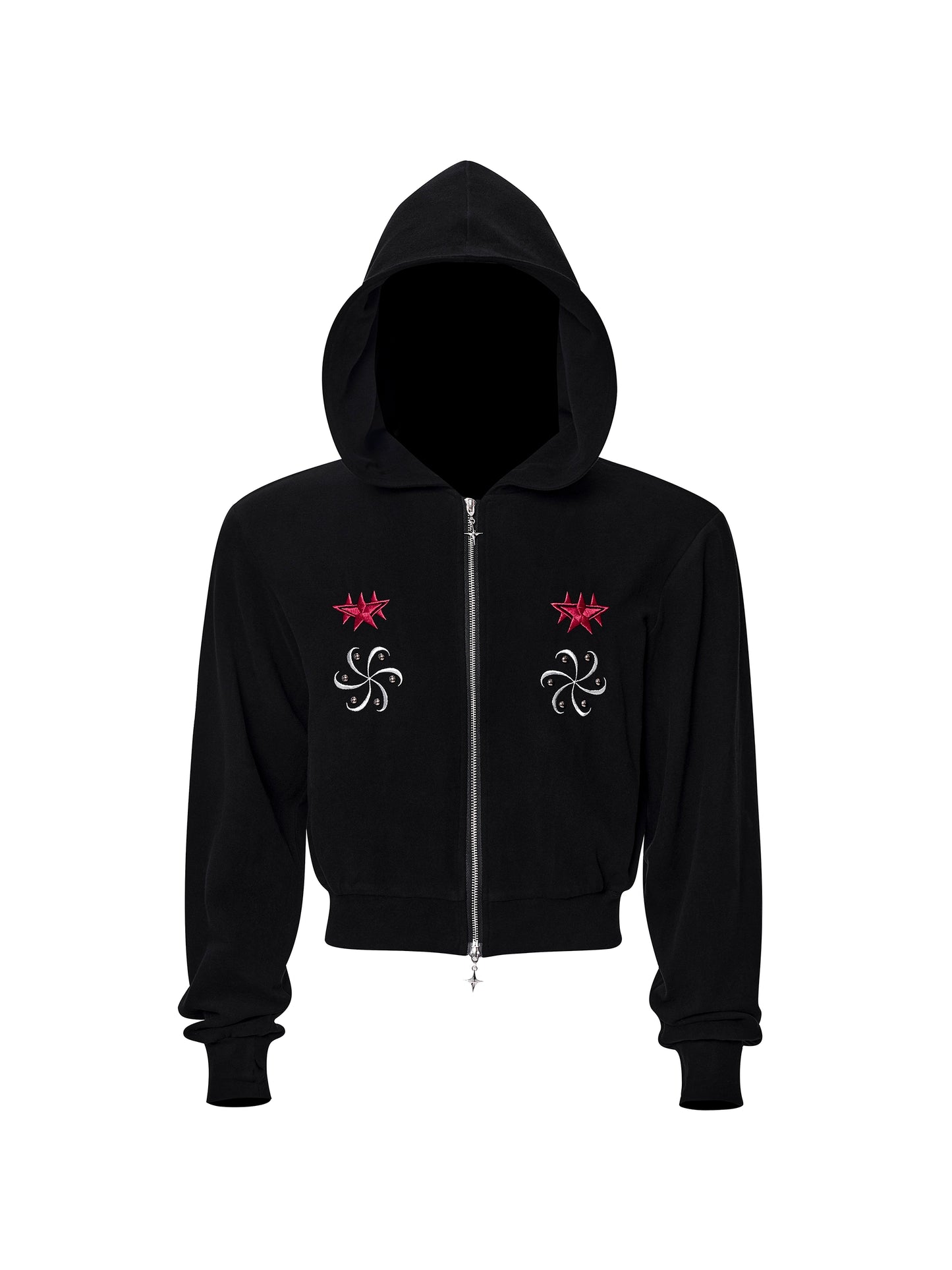Warm Velour Hand Embroidery Short Zipper Hoodie & Cardigan WN21831