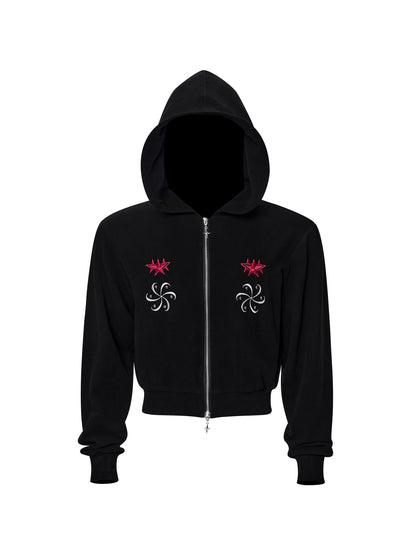 Warm Velour Hand Embroidery Short Zipper Hoodie & Cardigan WN21831