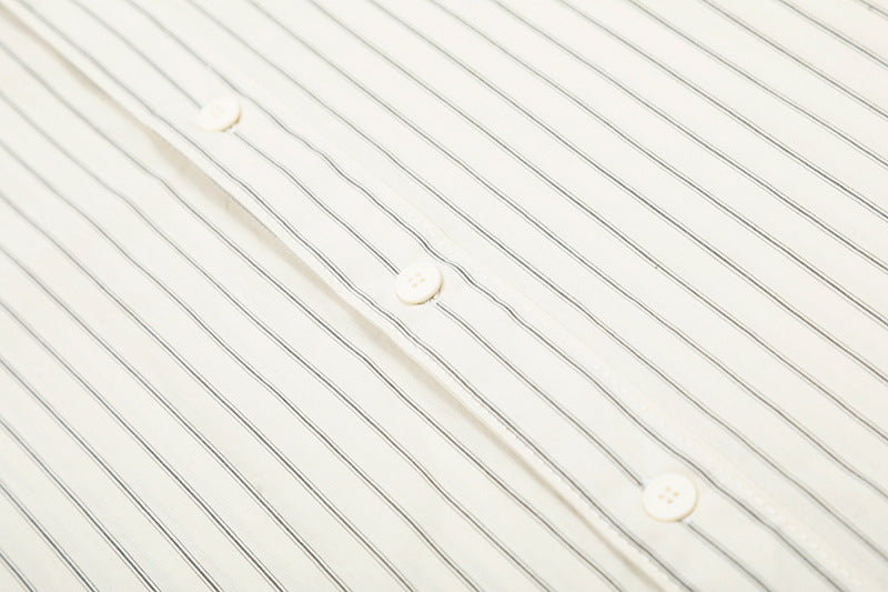 Embroidery Striped Turn-Down Collar Short Sleeve Shirt WN18537