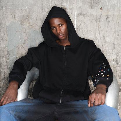 Gem Decoration Oversize Zipper Hoodie WN21281