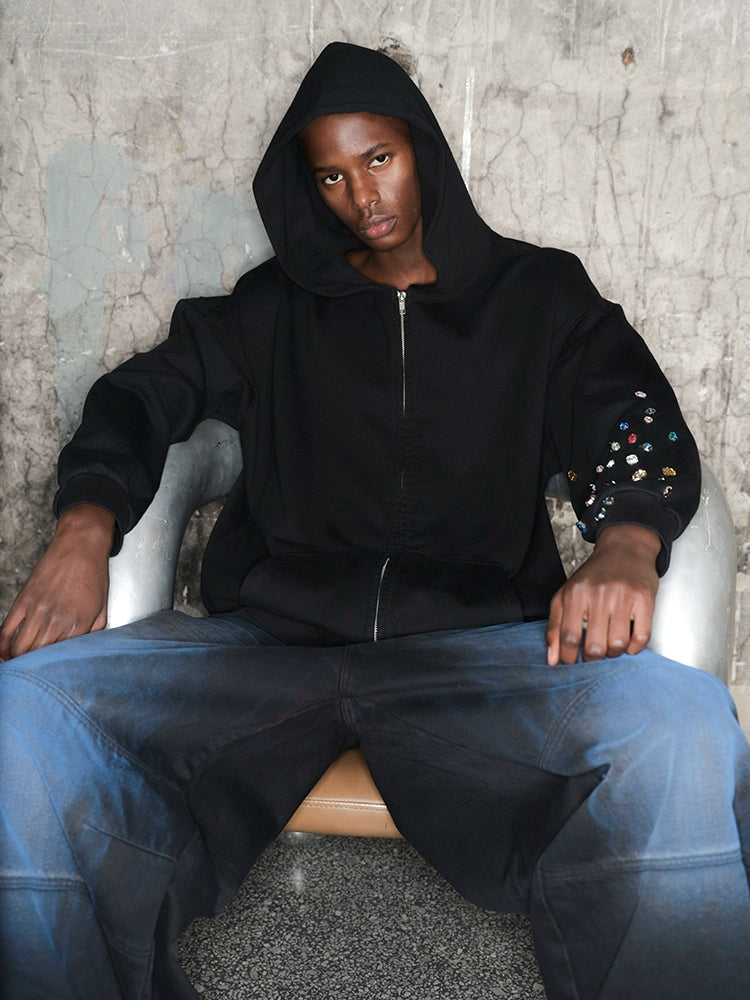 Gem Decoration Oversize Zipper Hoodie WN21281