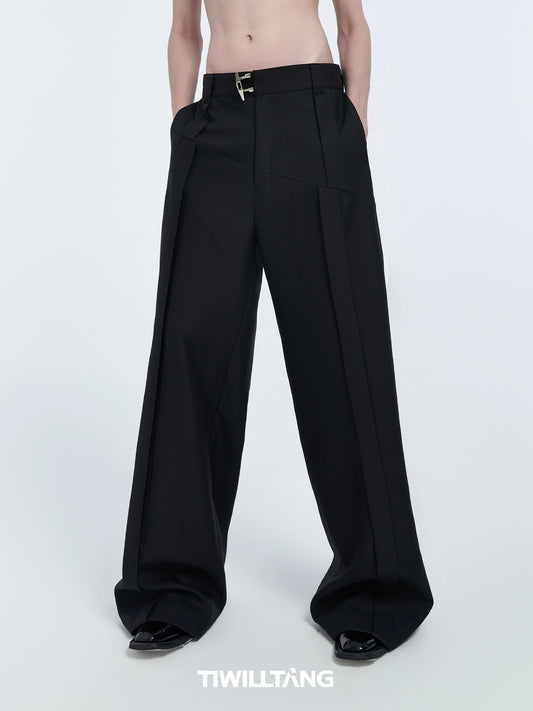 Metal BuckleWide-leg Pleats Trousers WN10705