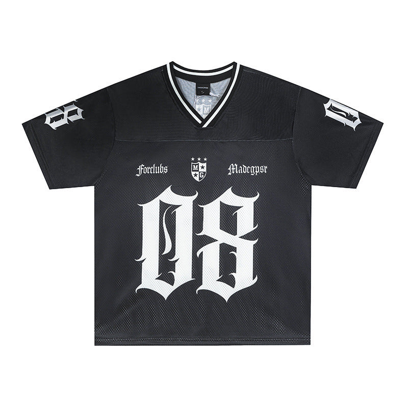 Satin Racing Print V-Neck Oversize Short Sleeve T-Shirt WN25594