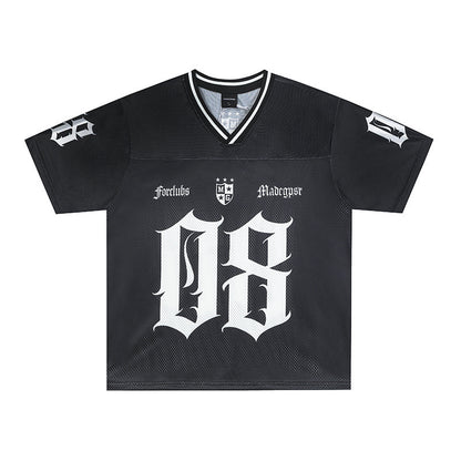 Satin Racing Print V-Neck Oversize Short Sleeve T-Shirt WN25594