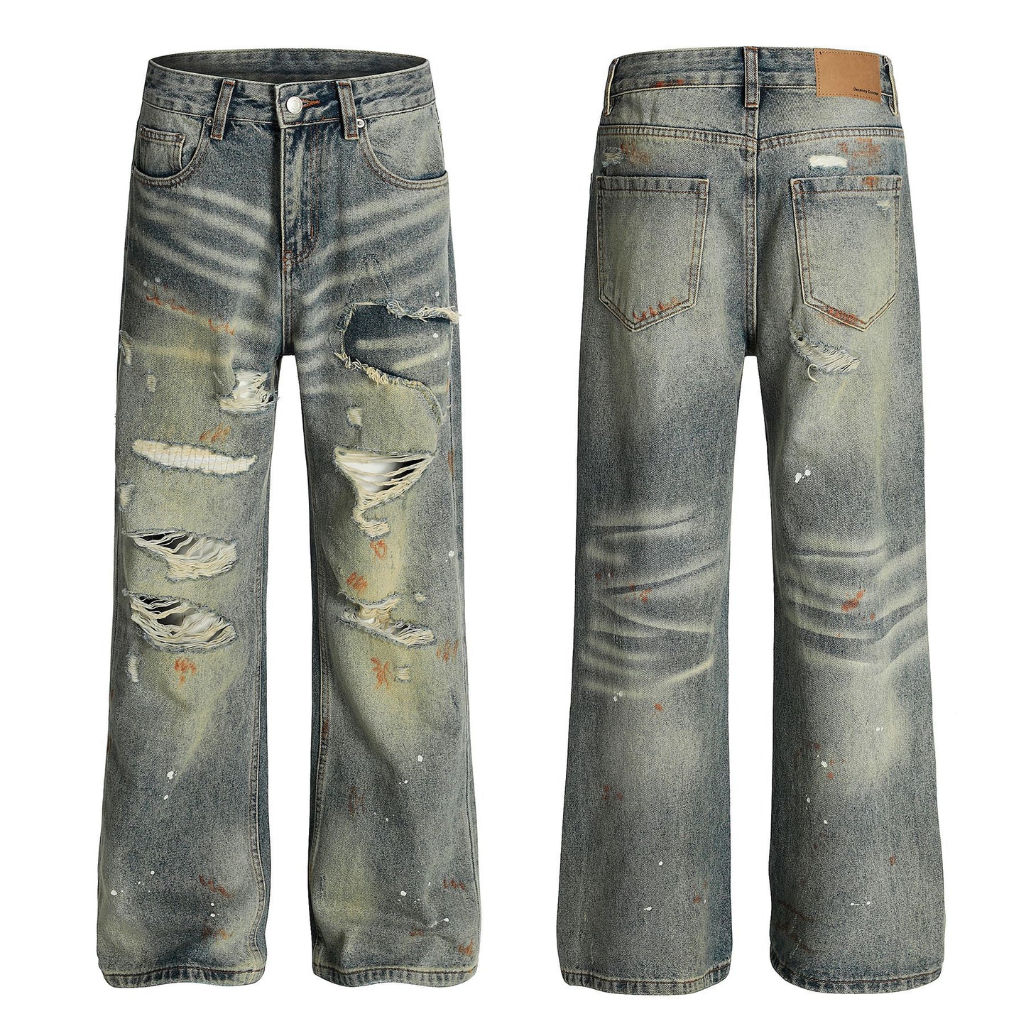 Dirty Washed Damage Flare Denim Jeans WN26103