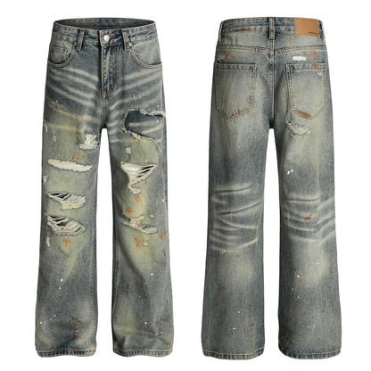 Dirty Washed Damage Flare Denim Jeans WN26103