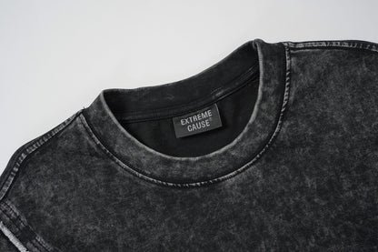 Acid Washed Raw-Edge Splice Short Sleeve T-Shirt WN25726