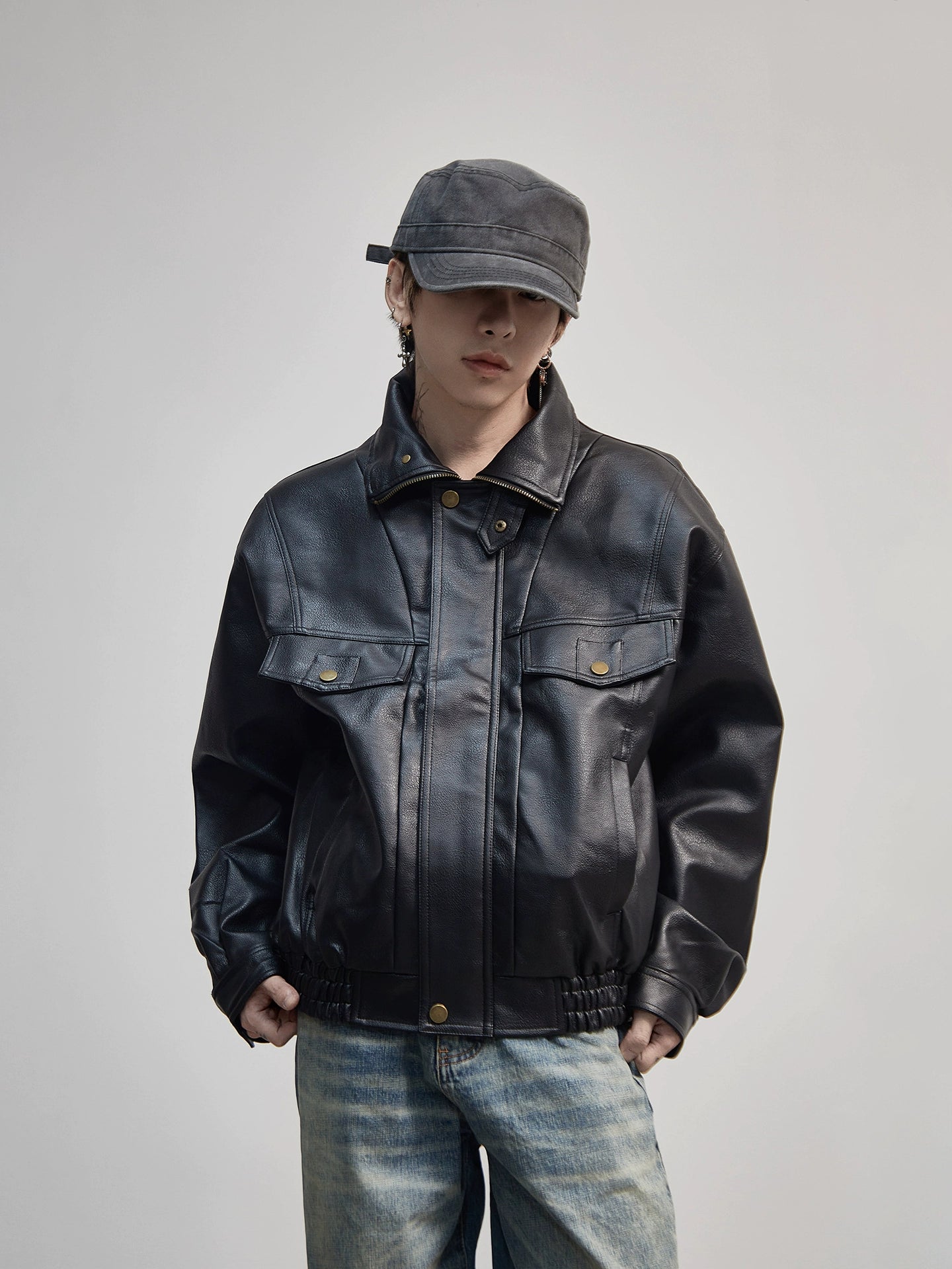 Standing Collor PU Leather Jacket WN21177