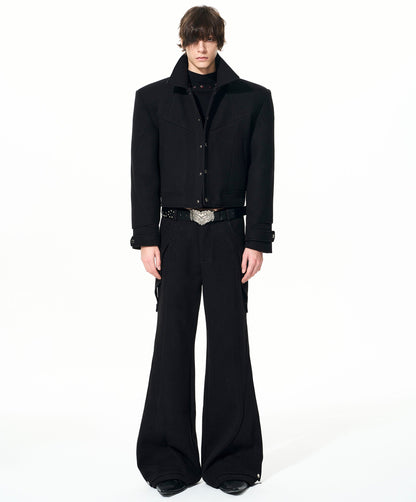 Deconstruct Lapel Tweed Short Jacket & Tweed Flare Trousers Setup WN22684