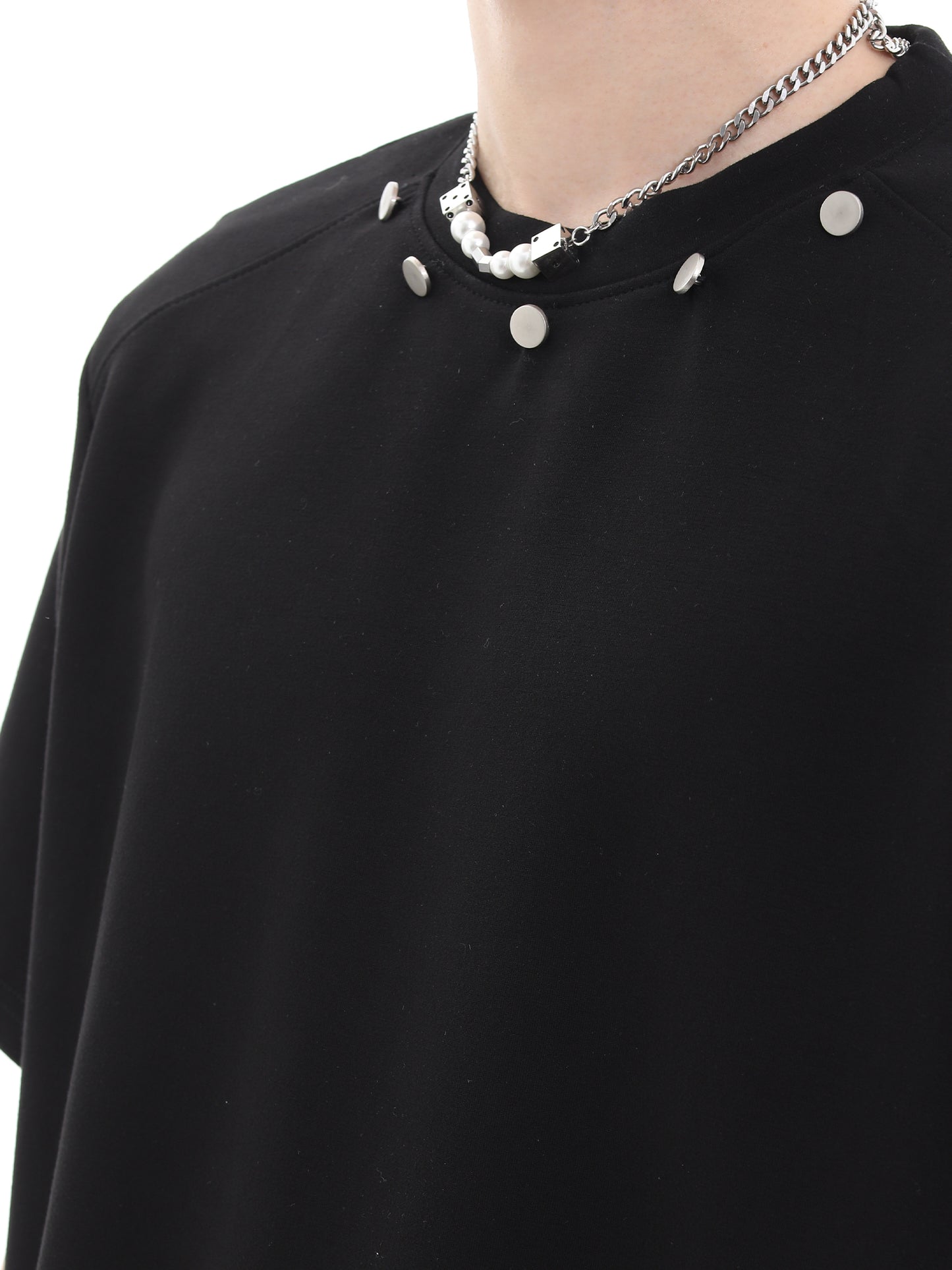 Metal Button Oversize Short Sleeve T-Shirt WN15665