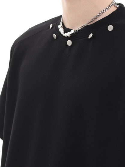 Metal Button Oversize Short Sleeve T-Shirt WN15665