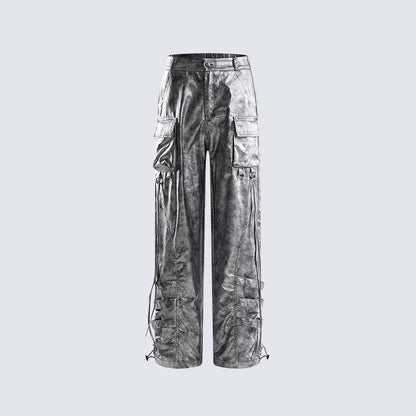 Metallic Multi-Pocket Wide Leg Cargo Pants WN27924