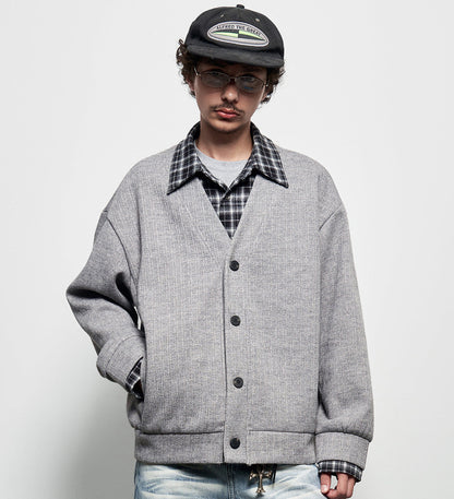 Fake Layered Plaid Patchwork Oversize Knit Cardigan WN22927