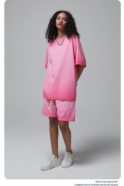 Vintage Dyed Oversize Short-sleeve T-shirt & Vintage Dyed Short Sweatpants Setup WN6642