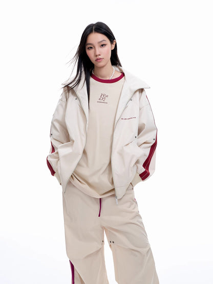 Stand Neck Sporty Jacket & Wide-leg Sporty Pants Setup WN9763